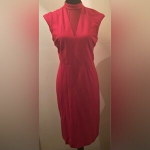 New York & Company Red Stretch Cap-Sleeves Midi Dress
